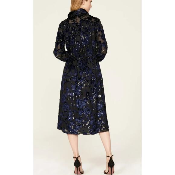 Adam Lippes Collective RTR Velvet Embroidered Black Navy Midi Dress Sz 6 Floral - Picture 4 of 13
